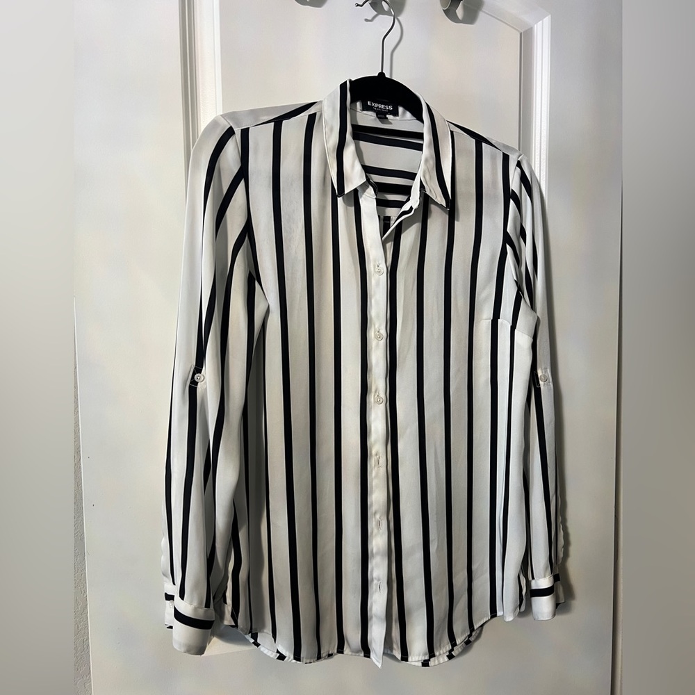 Stripe Button Up Blouse from Express